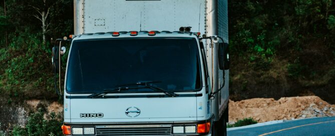 Linen delivery truck on a route
